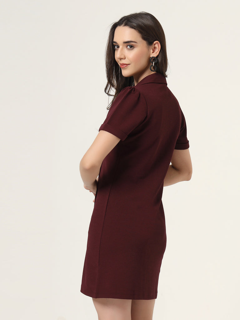 Style Quotient Women Solid Maroon Texture Polyester Regular Fit Semi Formal Blazer Dress-Dresses-StyleQuotient