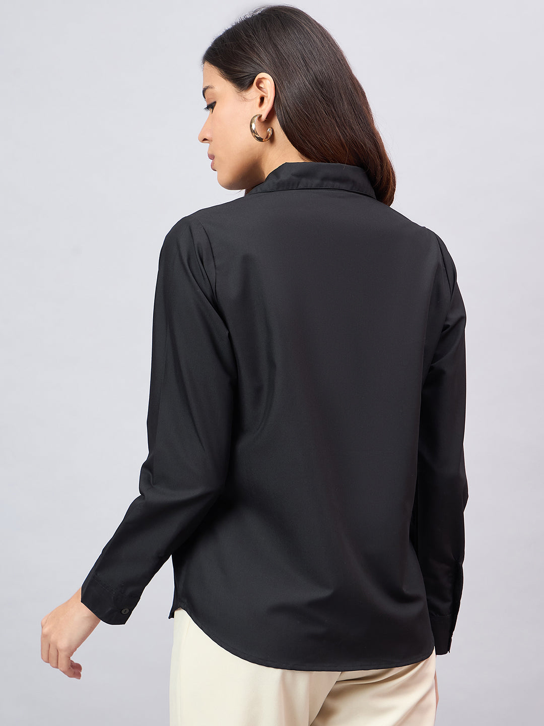 Style Quotient Women Black Solid Formal Shirt-Shirts-StyleQuotient