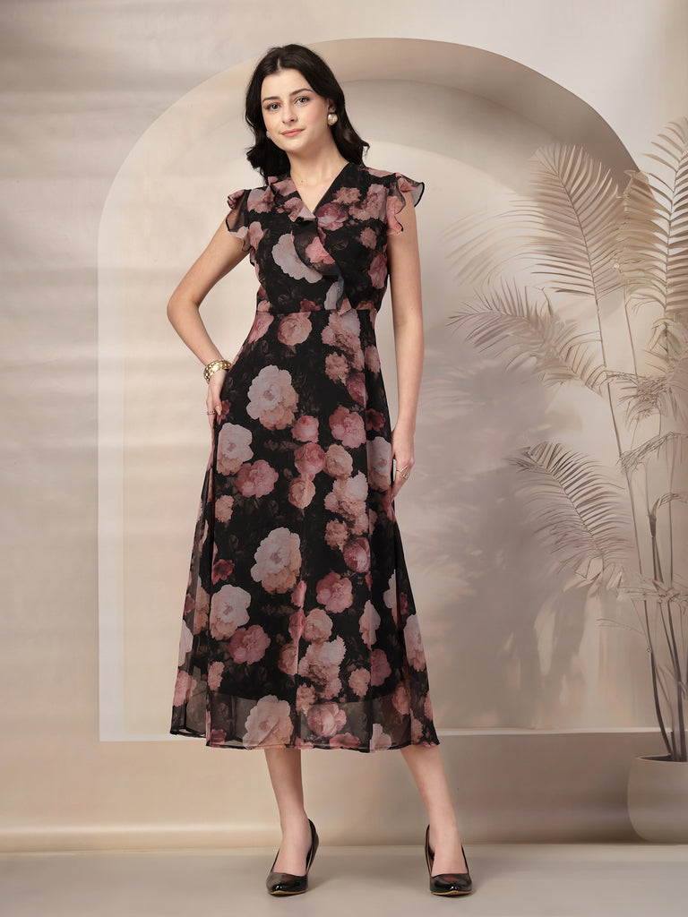 Style Quotient Women Black printed maxi dress-Dresses-StyleQuotient