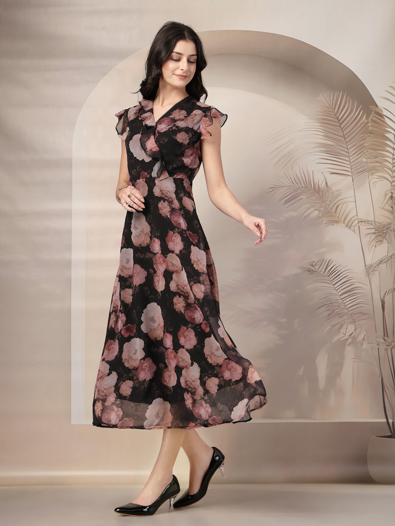 Style Quotient Women Black printed maxi dress-Dresses-StyleQuotient
