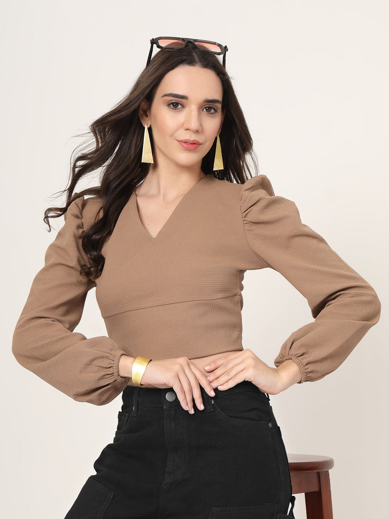 Style Quotient Women Brown Knit Top-Tops-StyleQuotient