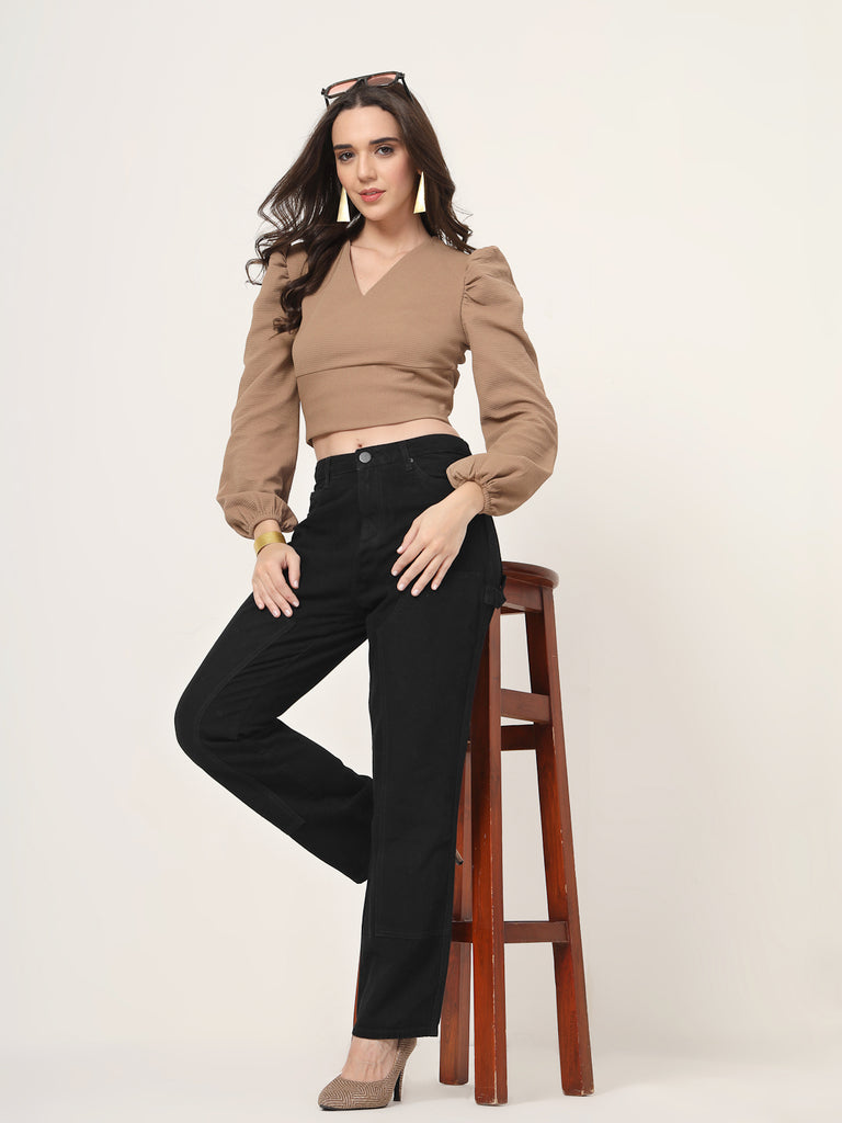 Style Quotient Women Brown Knit Top-Tops-StyleQuotient