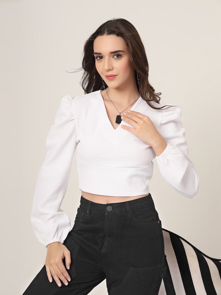 Style Quotient Women White Knit Top-Tops-StyleQuotient