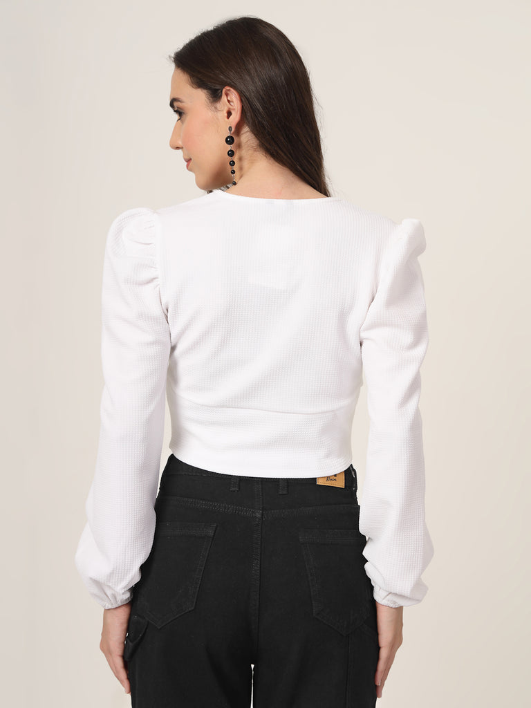 Style Quotient Women White Knit Top-Tops-StyleQuotient