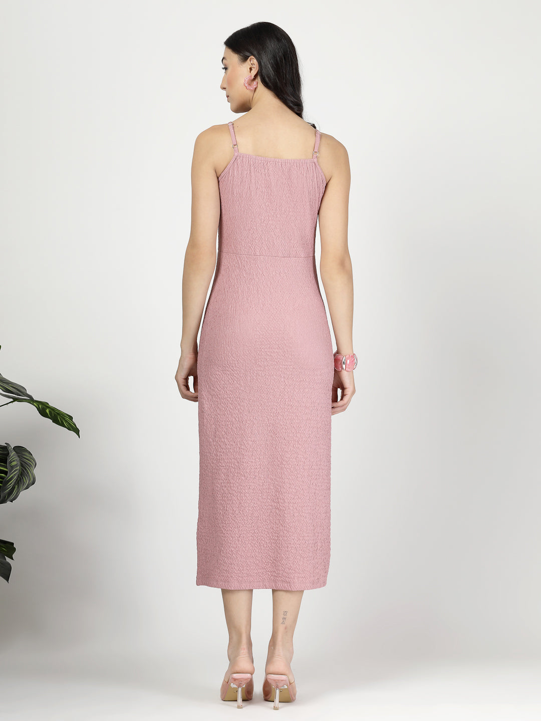 Style Quotient Women Solid Texture Pink Polyknit Party Sheath Maxi Dress-Dresses-StyleQuotient