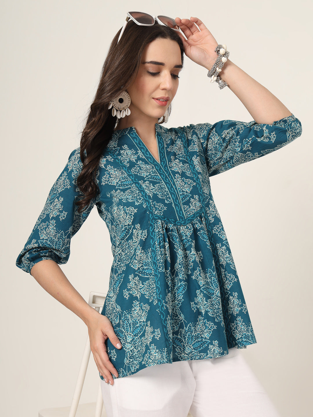 Style Quotient Women Blue and white Printed Tunic-Tunics-StyleQuotient