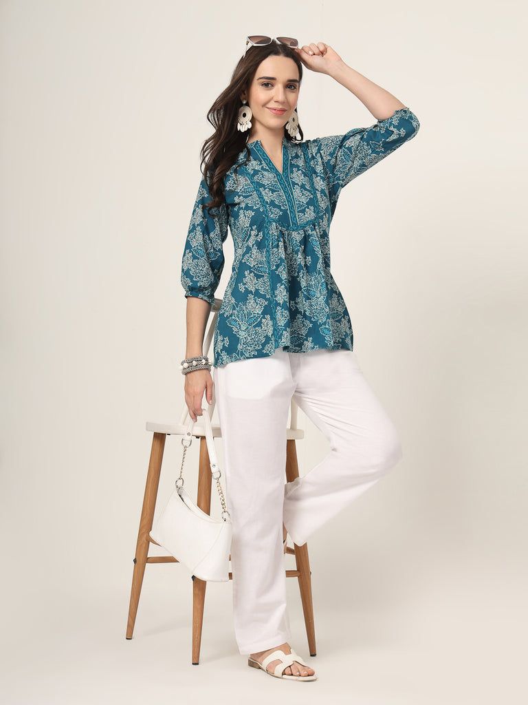 Style Quotient Women Blue and white Printed Tunic-Tunics-StyleQuotient