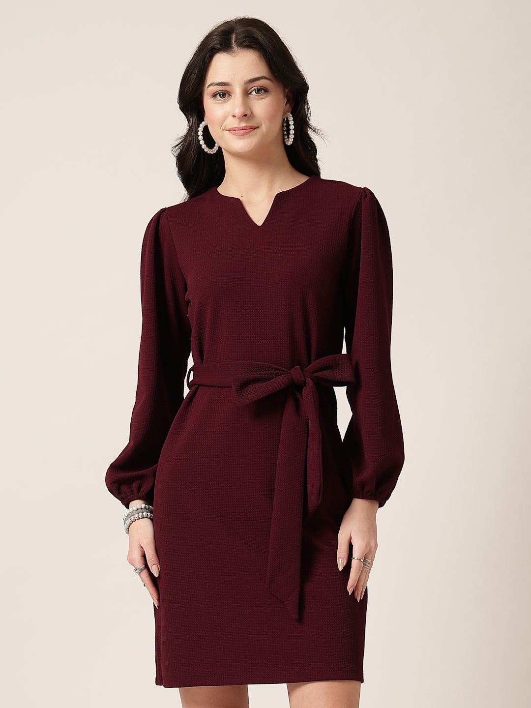 Style Quotient Women Maroon Knit Dress-Dresses-StyleQuotient