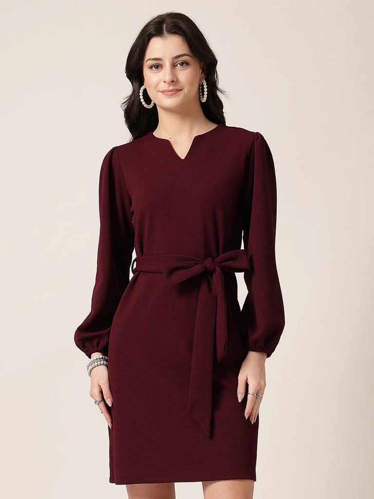 Style Quotient Women Maroon Knit Dress-Dresses-StyleQuotient