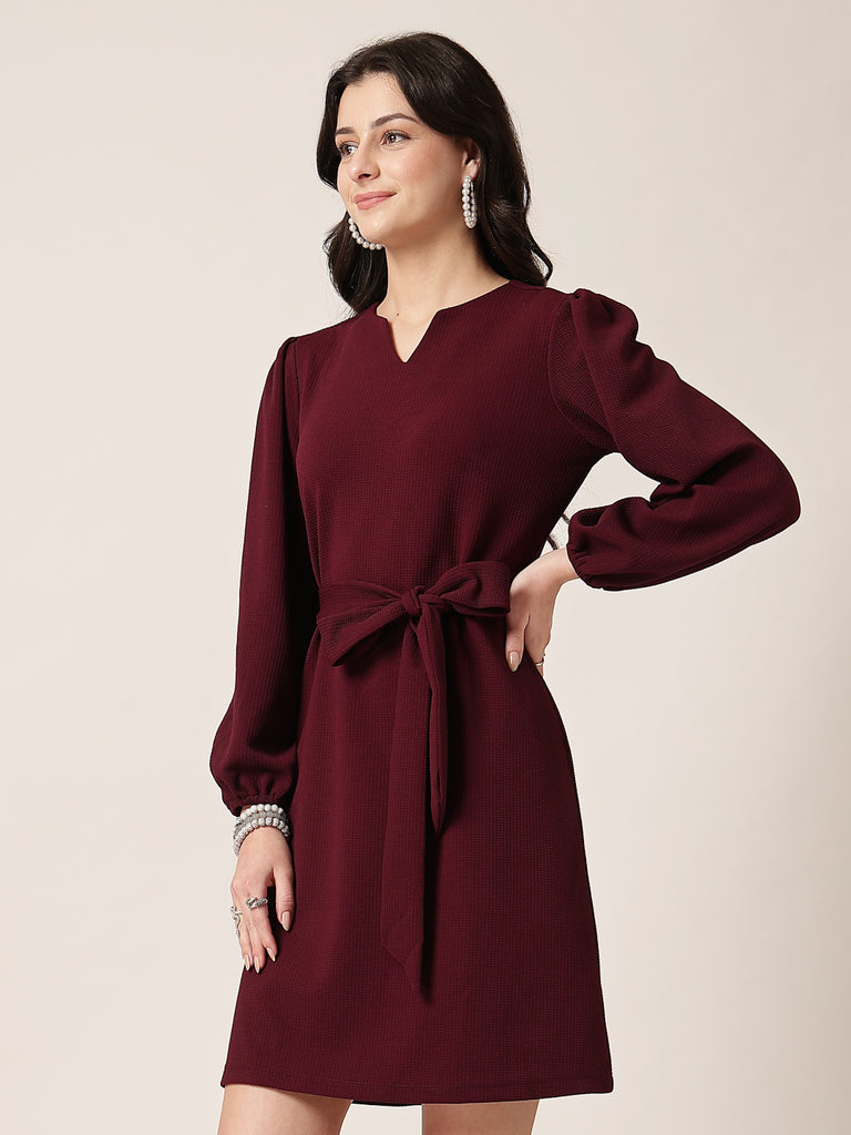 Style Quotient Women Maroon Knit Dress-Dresses-StyleQuotient