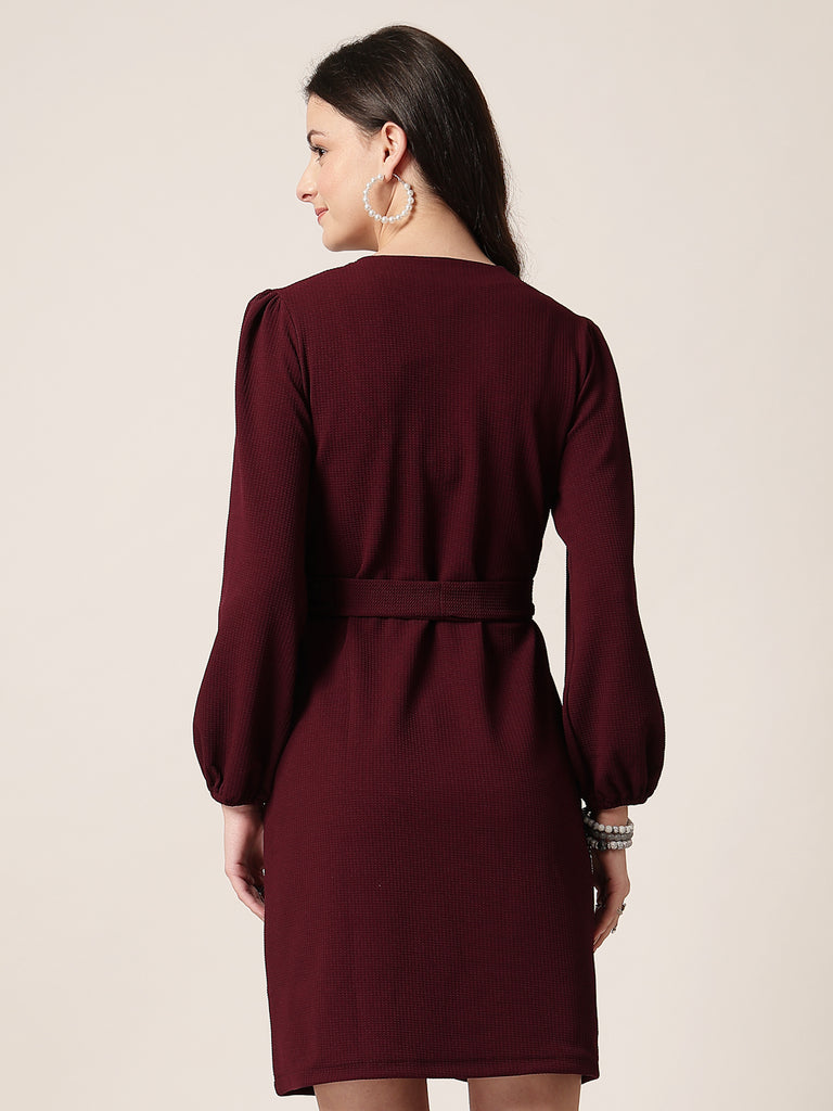 Style Quotient Women Maroon Knit Dress-Dresses-StyleQuotient