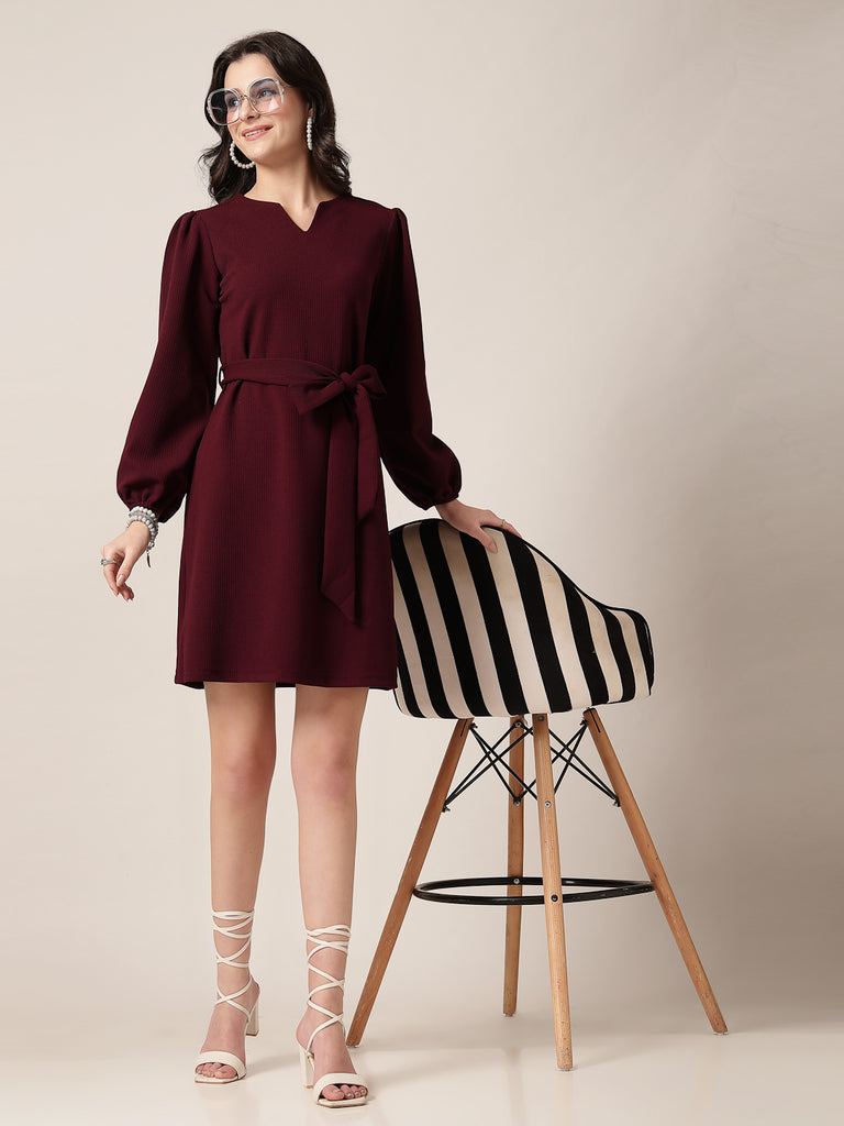 Style Quotient Women Maroon Knit Dress-Dresses-StyleQuotient