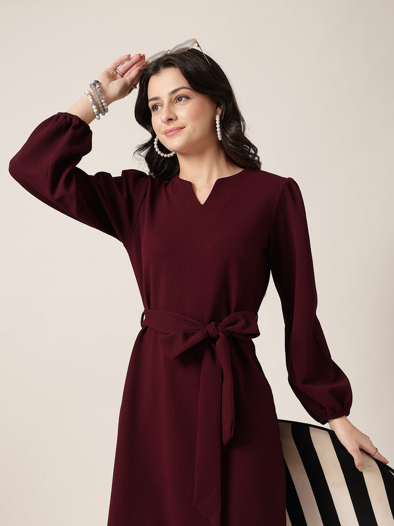 Style Quotient Women Maroon Knit Dress-Dresses-StyleQuotient