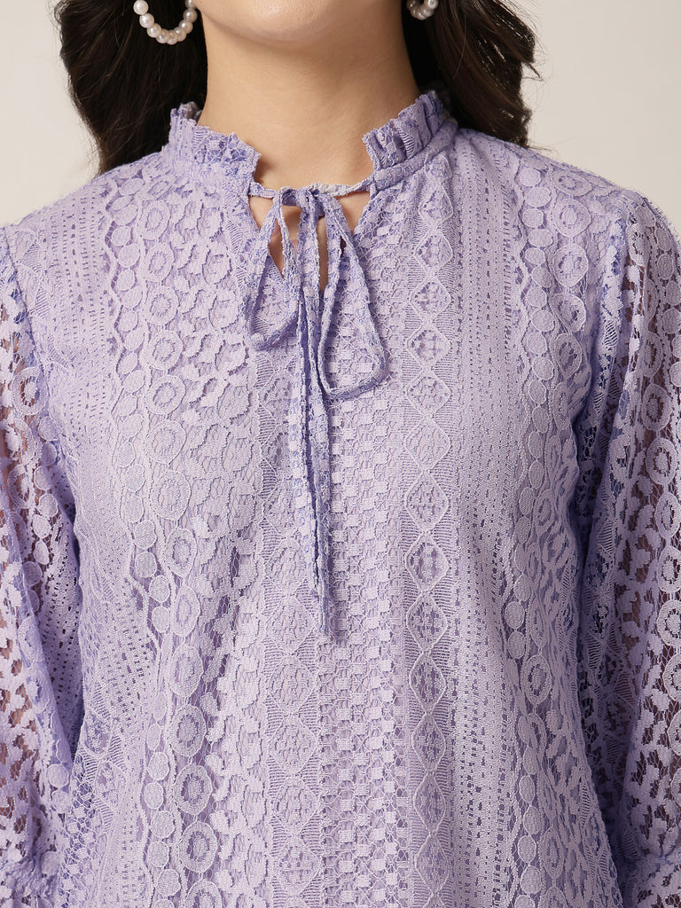 Style Quotient Women Lavender Lace Top-Tops-StyleQuotient