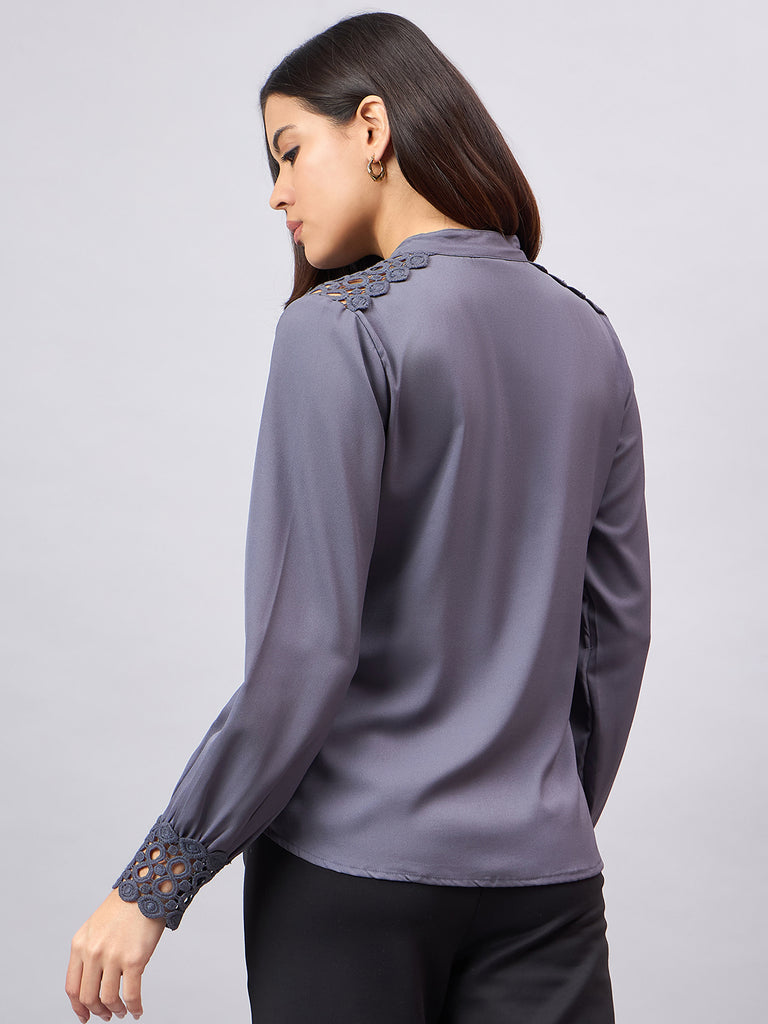 Style Quotient Women Solid Grey Polymoss Regular Fit Formal Shirt-Shirts-StyleQuotient