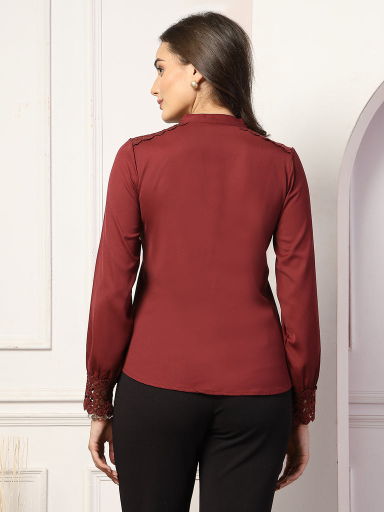 Style Quotient Women Solid Maroon Polymoss Shirt style Top-Shirts-StyleQuotient