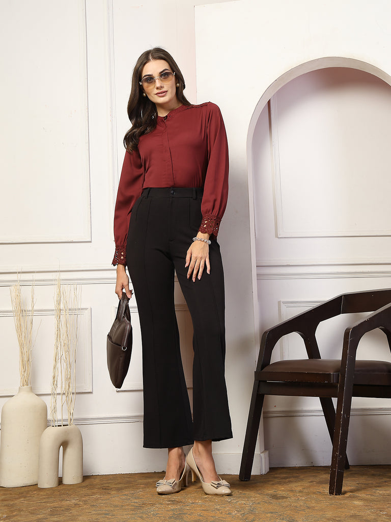 Style Quotient Women Solid Maroon Polymoss Shirt style Top-Shirts-StyleQuotient