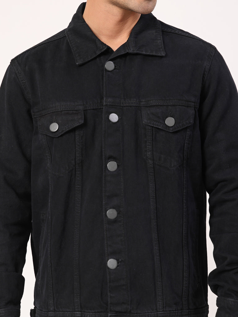 Style Quotient Men Black Denim Jacket-Jackets-StyleQuotient