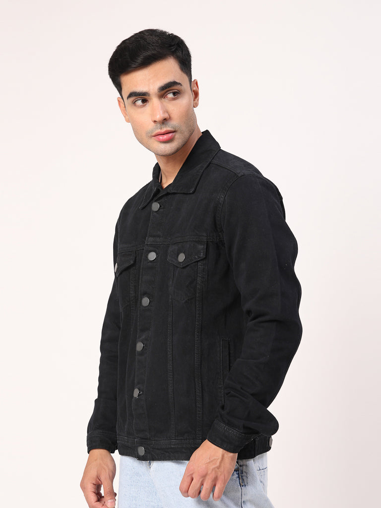 Style Quotient Men Black Denim Jacket-Jackets-StyleQuotient