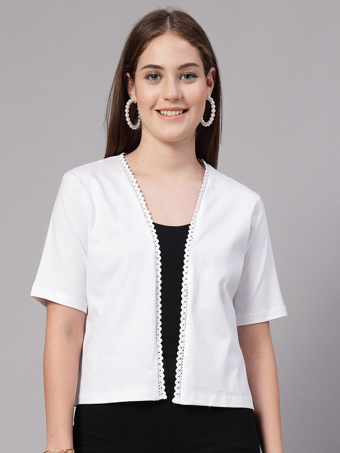 Style Quotient Women Solid White Cotton Open Front Smart Casual Shrug-Shrug-StyleQuotient