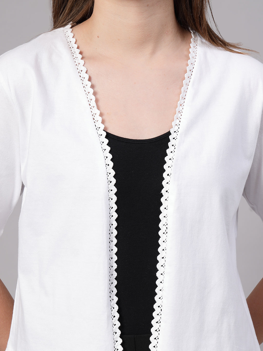 Style Quotient Women Solid White Cotton Open Front Smart Casual Shrug-Shrug-StyleQuotient