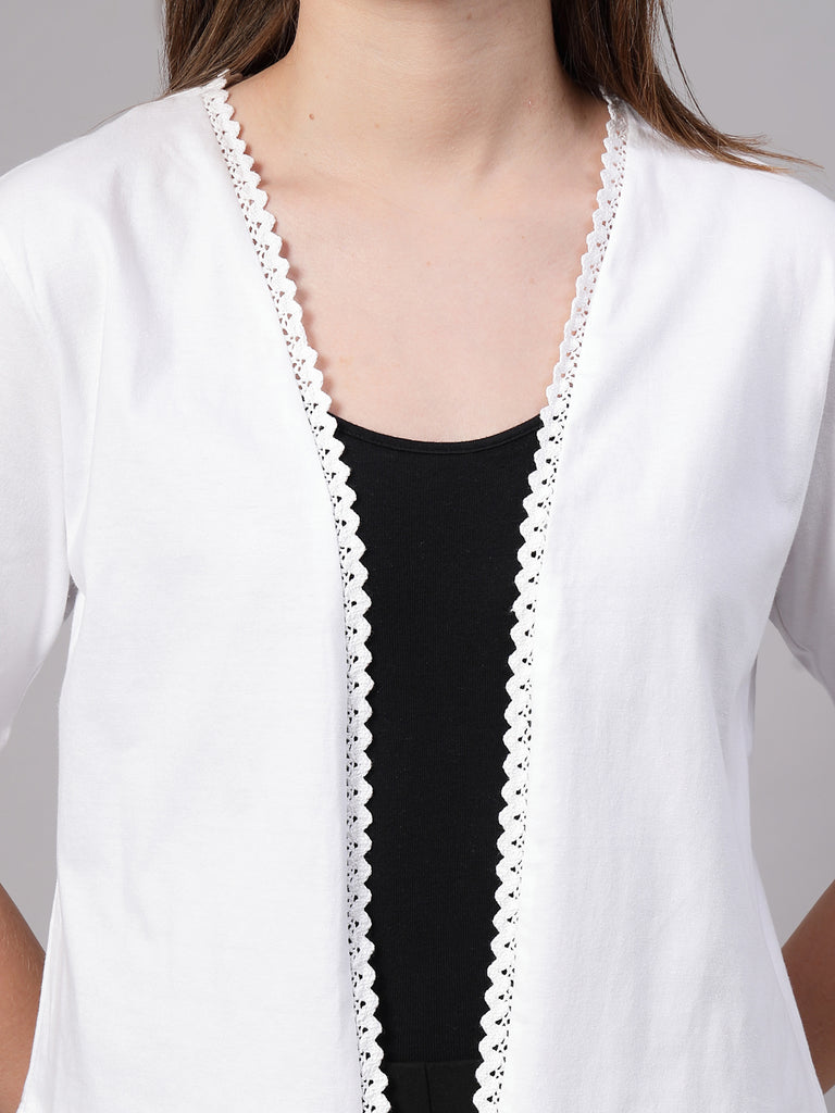 Style Quotient Women Solid White Cotton Open Front Smart Casual Shrug-Shrug-StyleQuotient
