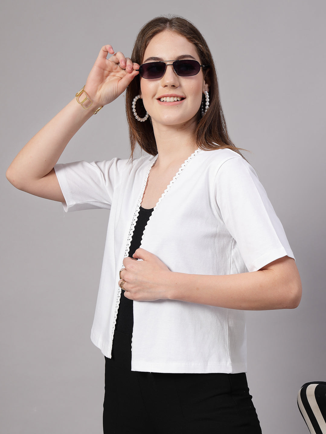 Style Quotient Women Solid White Cotton Open Front Smart Casual Shrug-Shrug-StyleQuotient