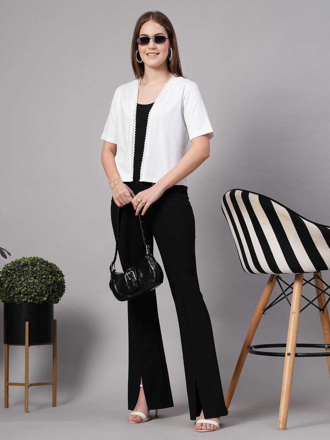 Style Quotient Women Solid White Cotton Open Front Smart Casual Shrug-Shrug-StyleQuotient