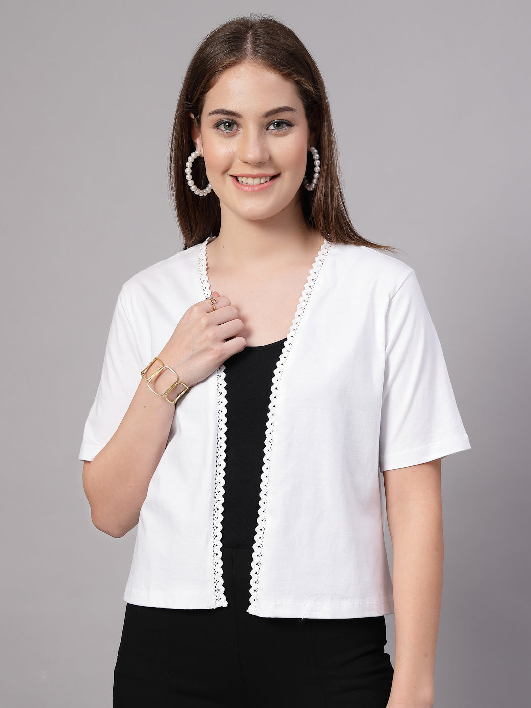 Style Quotient Women Solid White Cotton Open Front Smart Casual Shrug-Shrug-StyleQuotient