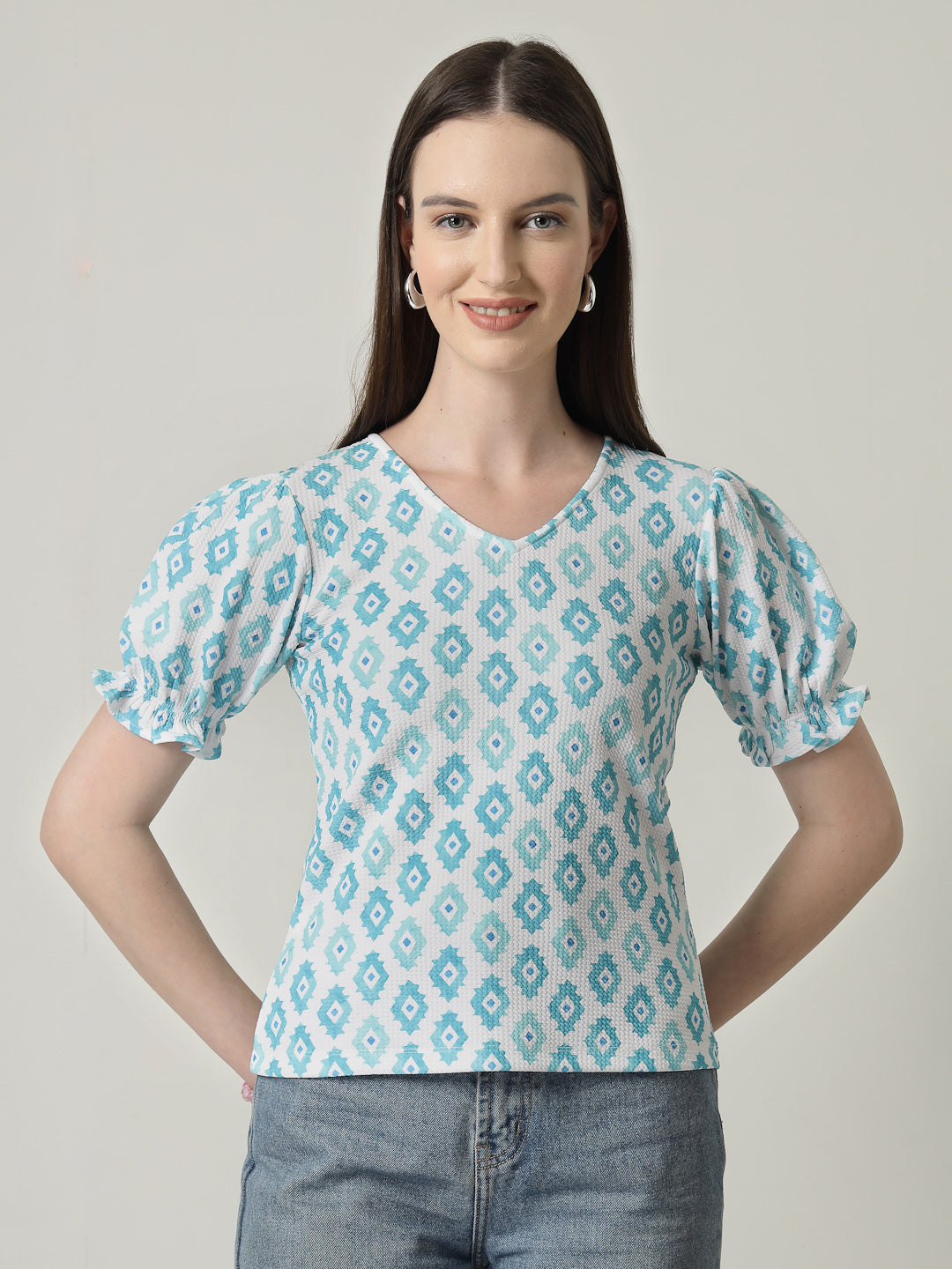 Style Quotient Women Printed Knit Top-Tops-StyleQuotient