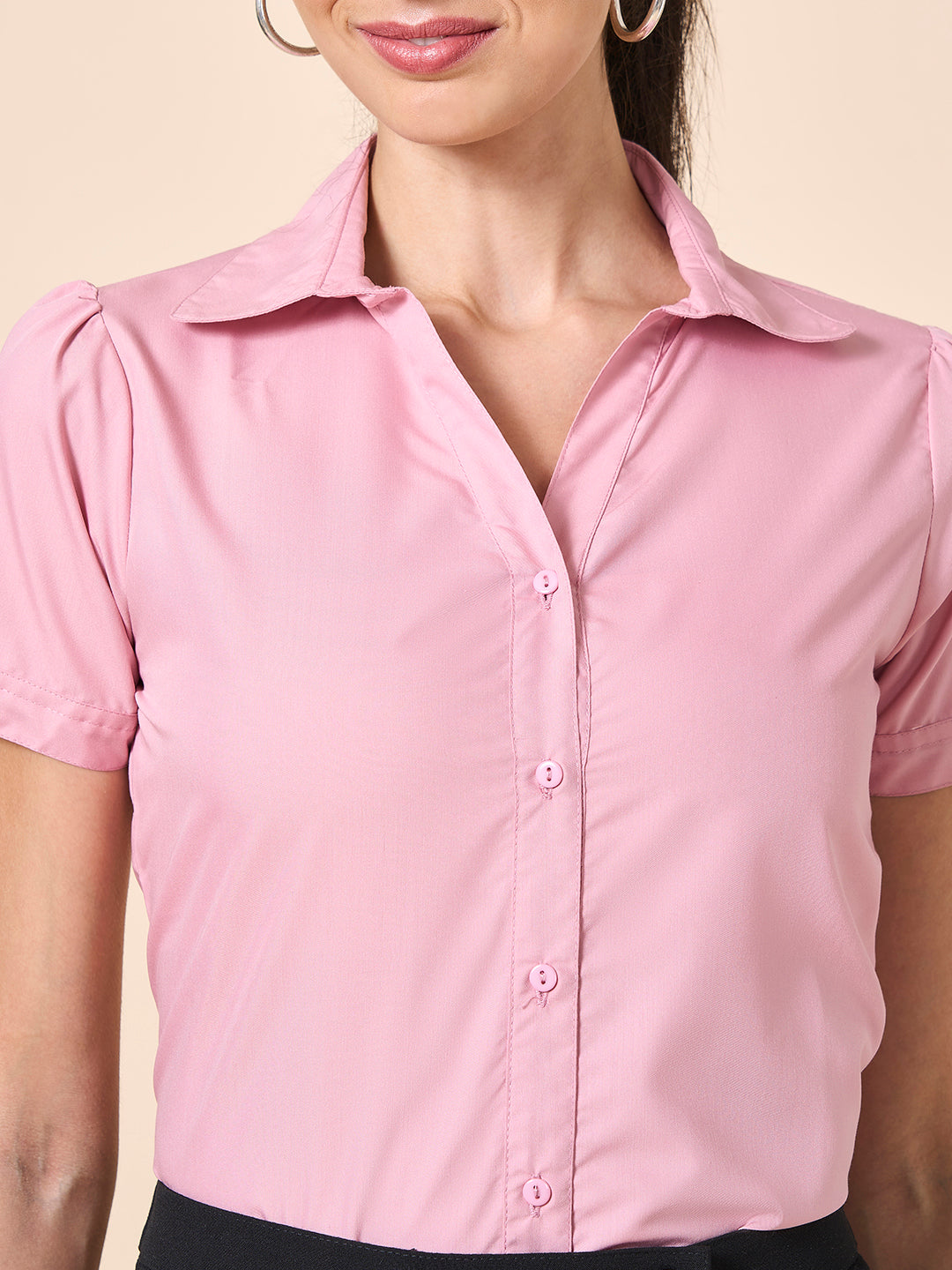 Style Quotient Women solid nude poly cotton shirt-Shirts-StyleQuotient