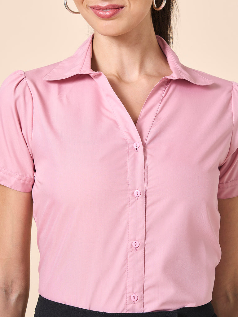 Style Quotient Women solid nude poly cotton shirt-Shirts-StyleQuotient