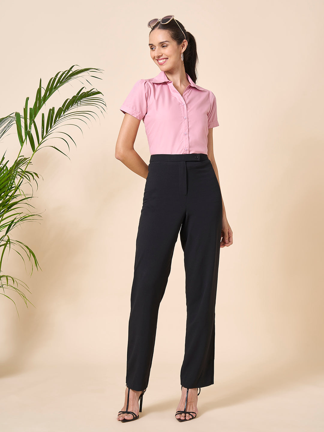 Style Quotient Women solid nude poly cotton shirt-Shirts-StyleQuotient