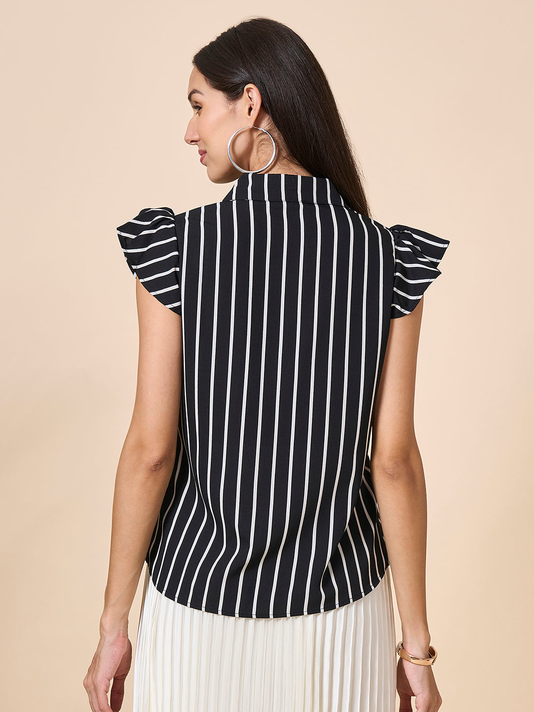 Style Quotient Women stripe black white crepe shirt-Shirts-StyleQuotient