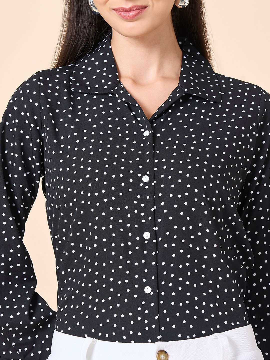 Style Quotient Women Polycrepe Printed Polka Dot Smart Casual Shirt-Shirts-StyleQuotient