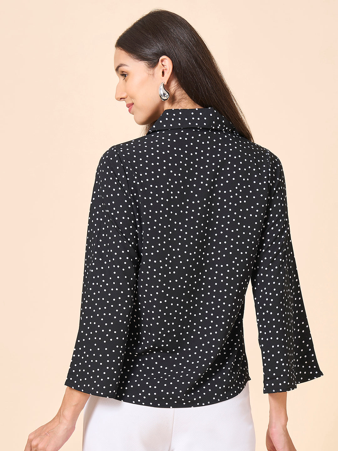 Style Quotient Women Polycrepe Printed Polka Dot Smart Casual Shirt-Shirts-StyleQuotient
