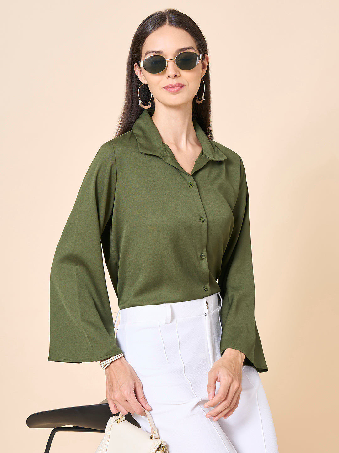 Style Quotient Women solid olive polymoss top-Shirts-StyleQuotient