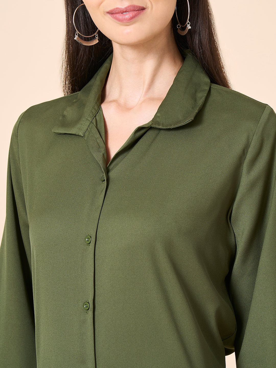 Style Quotient Women solid olive polymoss top-Shirts-StyleQuotient