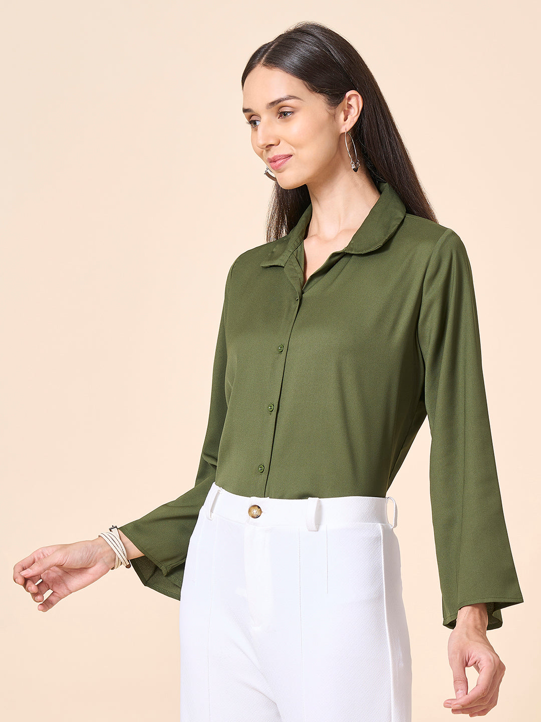 Style Quotient Women solid olive polymoss top-Shirts-StyleQuotient