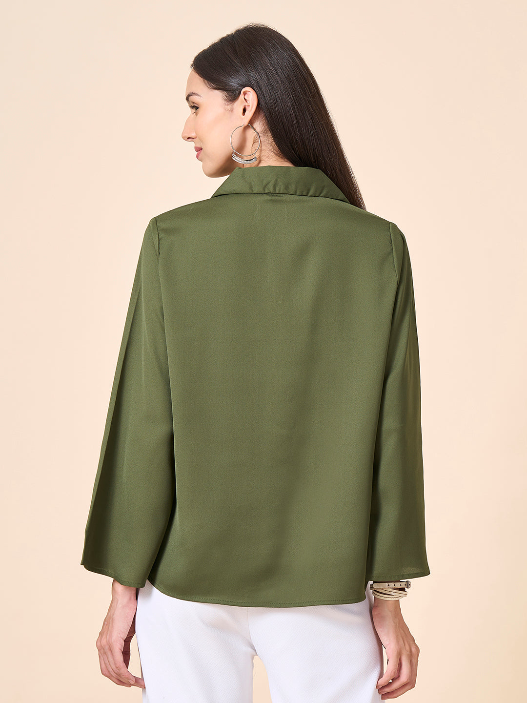 Style Quotient Women solid olive polymoss top-Shirts-StyleQuotient