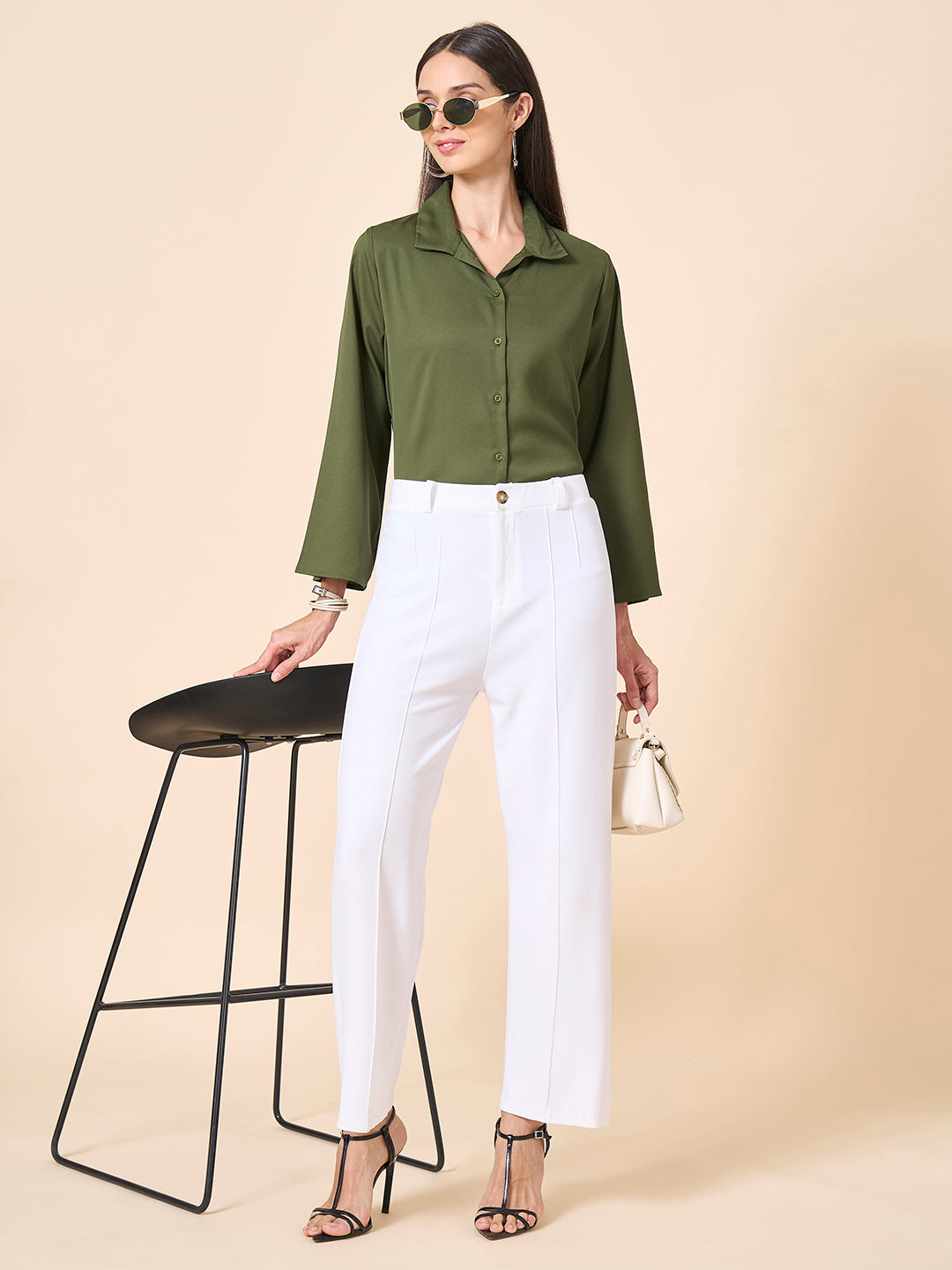 Style Quotient Women solid olive polymoss top-Shirts-StyleQuotient