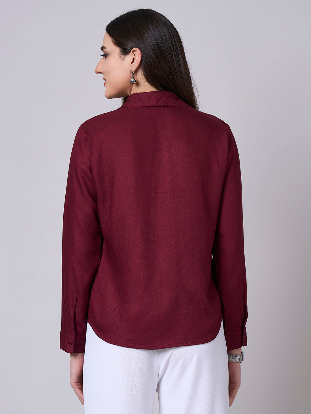 Style Quotient Women Solid Maroon Rayon Twill Formal Shirt-Shirts-StyleQuotient