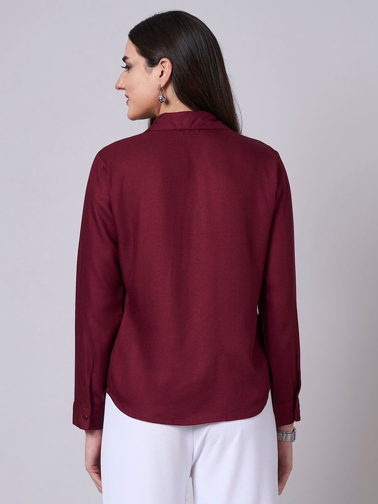 Style Quotient Women Solid Maroon Rayon Twill Formal Shirt-Shirts-StyleQuotient