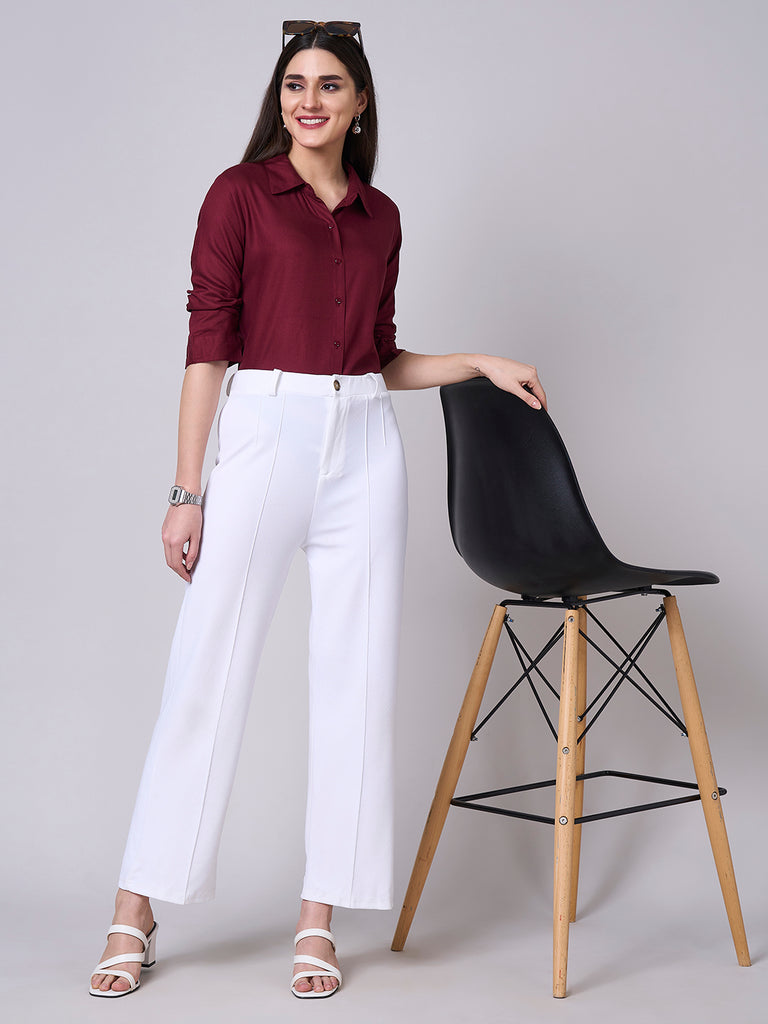 Style Quotient Women Solid Maroon Rayon Twill Formal Shirt-Shirts-StyleQuotient