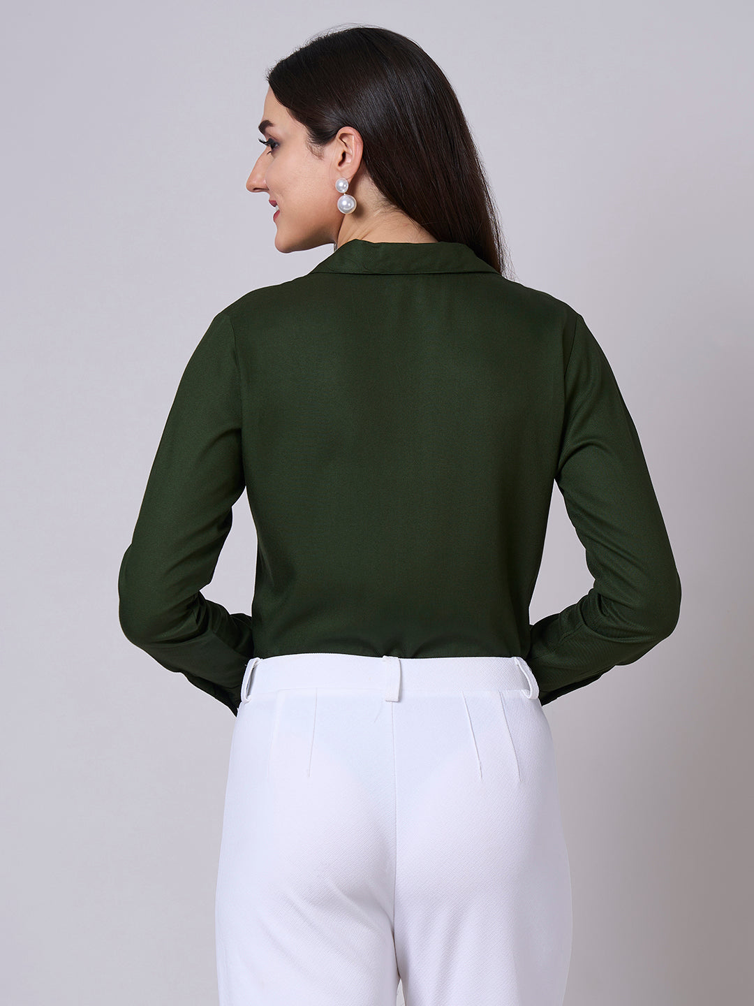 Style Quotient Women Solid Olive Rayon Twill Formal Shirt-Shirts-StyleQuotient