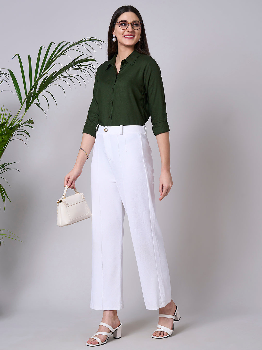 Style Quotient Women Solid Olive Rayon Twill Formal Shirt-Shirts-StyleQuotient