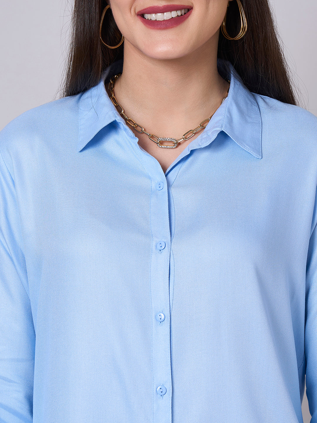 Style Quotient Women Solid Sky Blue Rayon Twill Formal Shirt-Shirts-StyleQuotient