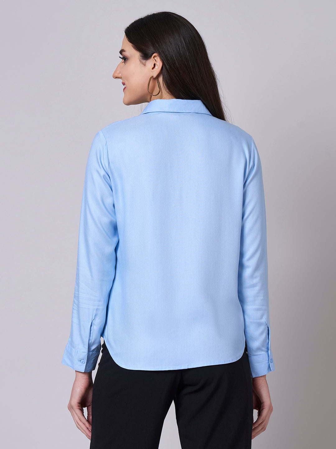 Style Quotient Women Solid Sky Blue Rayon Twill Formal Shirt-Shirts-StyleQuotient