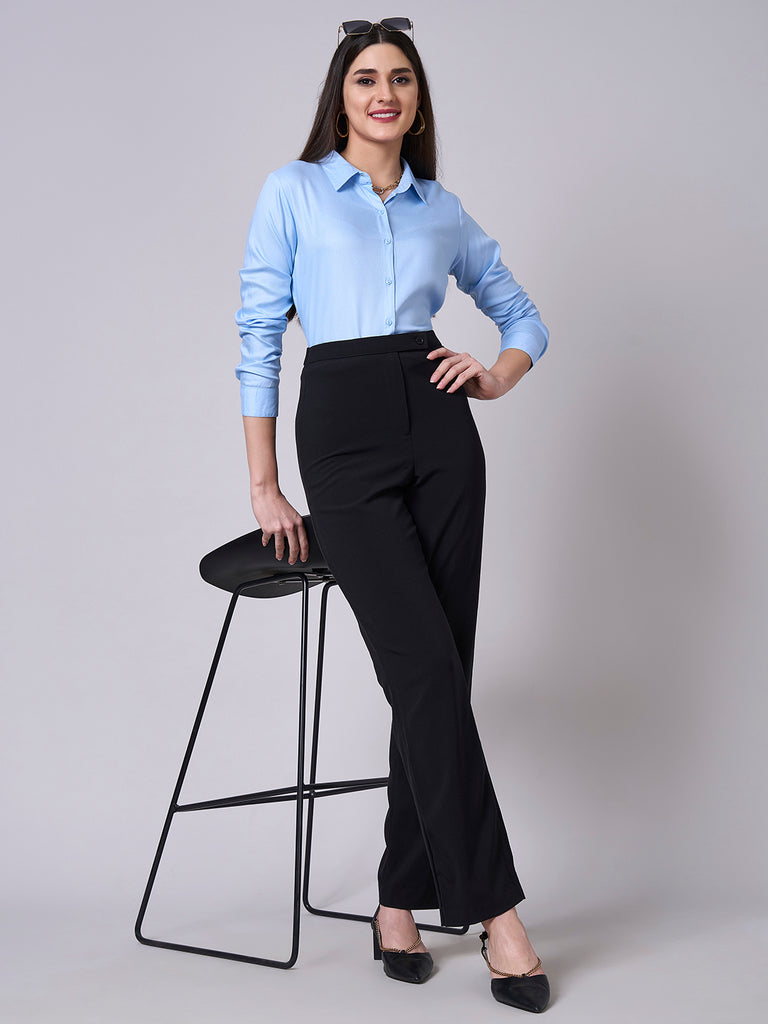 Style Quotient Women Solid Sky Blue Rayon Twill Formal Shirt-Shirts-StyleQuotient