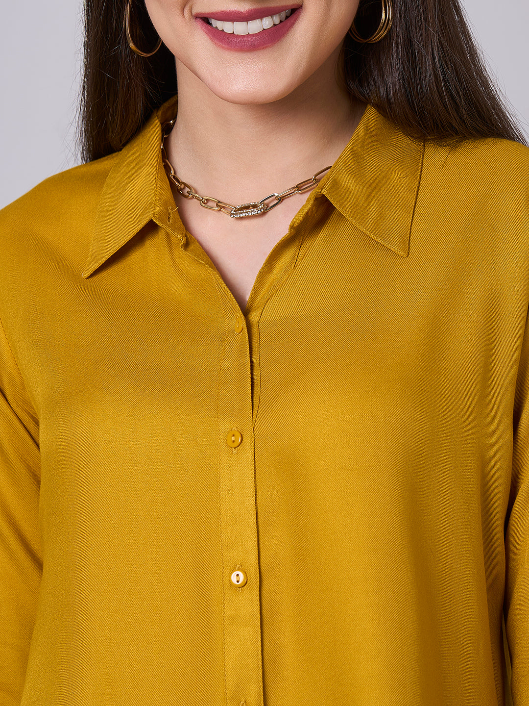 Style Quotient Women Solid Mustard Rayon Twill Formal Shirt-Shirts-StyleQuotient